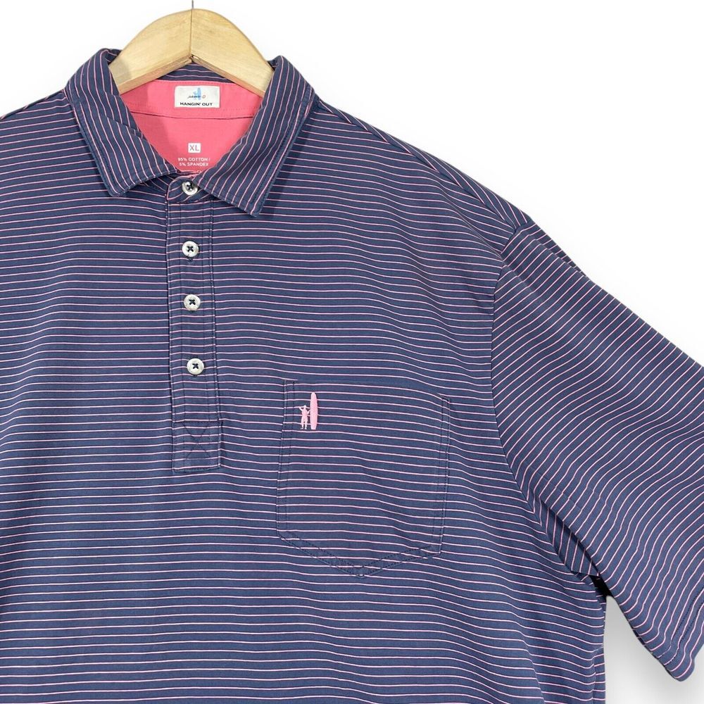 johnnie-O Navy and Pink Striped Polo Shirt